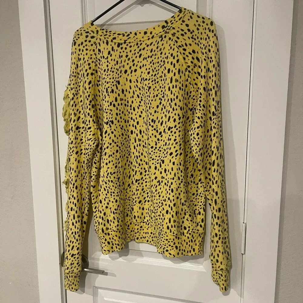 N: philanthropy distressed yellow cheetah print cotton sweatshirt
